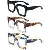 REAVEE 3 Pack Oversized Reading Glasses for Women Large Frame Extra Wide, Blue Light Blocking Readers Stylish Square Thick Eyewear, Black+Leopard Blue+Blue Yellow, 3.0 view 2