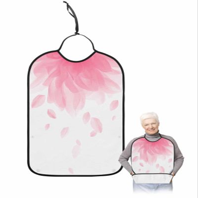 Gradient Flower Adult Bib for Adults Men, Women, Washable & Adjustable Terry Cloth Bib with Crumb Catcher Reusable Waterproof Clothing Clothes Protector Apron Solid Blush Pink Romantic Minimalist Art