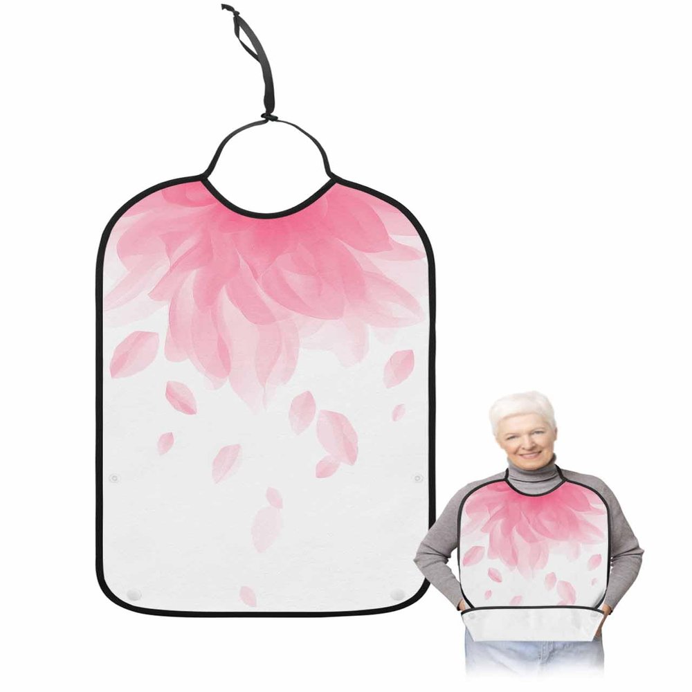 Gradient Flower Adult Bib for Adults Men, Women, Washable & Adjustable Terry Cloth Bib with Crumb Catcher Reusable Waterproof Clothing Clothes Protector Apron Solid Blush Pink Romantic Minimalist Art