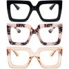 REAVEE 3 Pack Oversized Reading Glasses for Women Large Frame Extra Wide, Blue Light Blocking Readers Stylish Square Thick Eyewear, Black+Leopard Pink+Champagne, 2.5 view 1