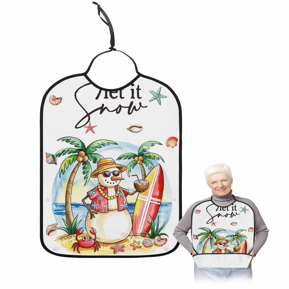 Jolunifun Christma Adult Bib for Adults Men, Women, Washable & Adjustable Terry Cloth Bib with Crumb Catcher Reusable Waterproof Clothing Clothes Protector Apron Rustic Summer Beach Snowman Starfish