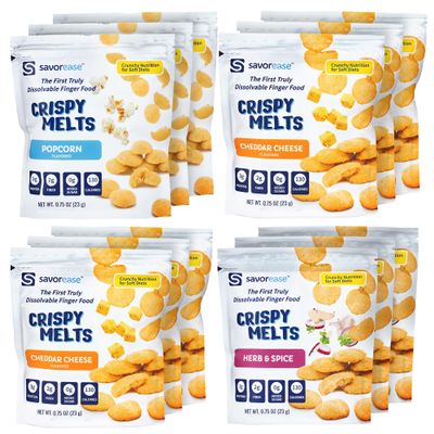 Savorease Crispy Melts Variety Pack  Crunchy Gluten-Free & Non-Dairy Dissolvable Finger Food for Soft Diets Made from Plant-Based Ingredients with No Added Sugar  12 Pack