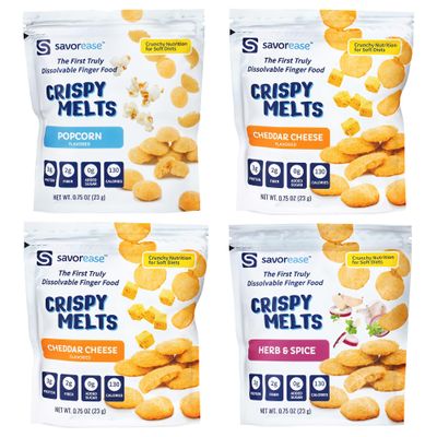 Savorease Crispy Melts Starter Pack  Crunchy Gluten-Free & Non-Dairy Dissolvable Finger Food for Soft Diets Made from Plant-Based Ingredients with No Added Sugar  4 Pack
