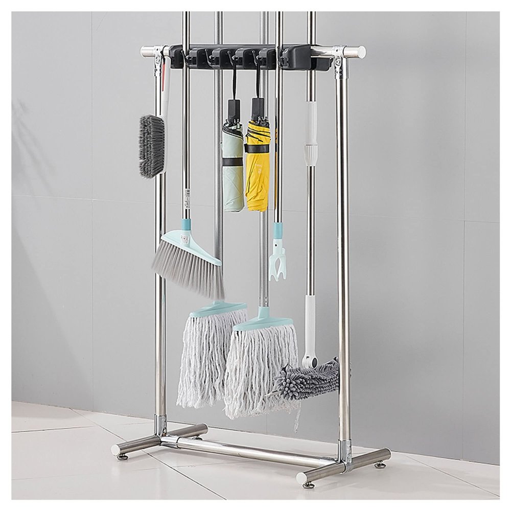 Racks Movable Commercial Stainless Steel Mop Rack,Mop and Broom holder,Floor Standing Mop Broom Holder Cleaning Tool Rack, Umbrella Stand,Schools,Factories,Hospitals,Garage,Home Organization Must Have