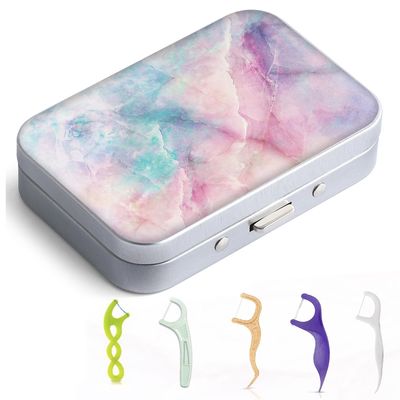 Gerkia Dental Floss Portable Case, Easy to Store Floss Picks of Various Sizes, Portable Dental Floss Dispenser is Perfect for Travelling, Hotels, Dinners, Appointments.Coloured Marble