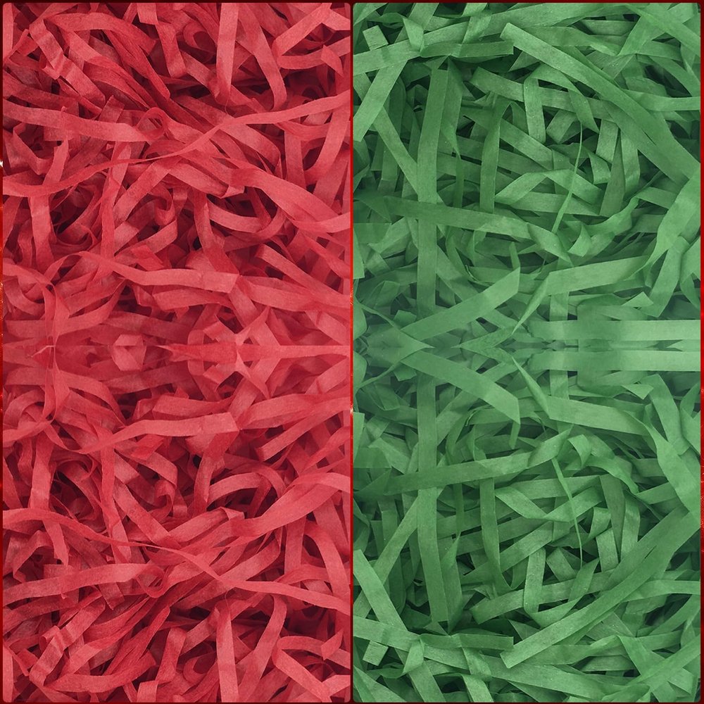 Jremreo 8 oz / 250g Christmas Grass Basket Filler Bulk, Red Green Crinkle Cut Paper Shred Fillers for Xmas Gift Box, Basket, Gift Stuffing Birthday Wedding Anniversay Baby Shower Decorations