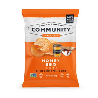 Community Snacks - 25 Count Honey BBQ Flavor Kettle Cooked Potato Chips - 2 Oz Bags - Non-GMO, Gluten-Free, Kosher, Vegetarian - Sweet Smokiness in Every Crunch - Chipping In & Giving Back