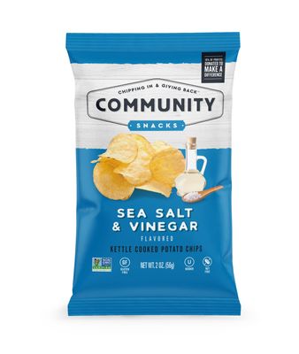 Community Snacks - 25 Count Sea Salt & Vinegar Flavor Kettle Cooked Potato Chips - 2 Oz Bags - Non-GMO, Gluten-Free, Kosher, Vegan - Tangy Delight with a Salty Crunch - Chipping In & Giving Back
