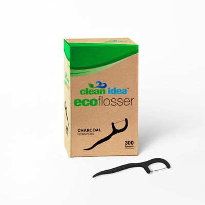 Clean Idea EcoFlossers Charcoal 300ct, Eco Friendly Flossers for Adults & Kids, Everyday Dental Floss Picks, Easy on Gums Floss Picks for Teeth, Tooth Flossers