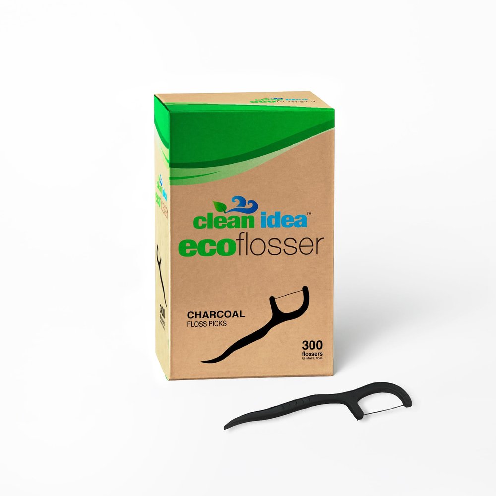 Clean Idea EcoFlossers Charcoal 300ct, Eco Friendly Flossers for Adults & Kids, Everyday Dental Floss Picks, Easy on Gums Floss Picks for Teeth, Tooth Flossers