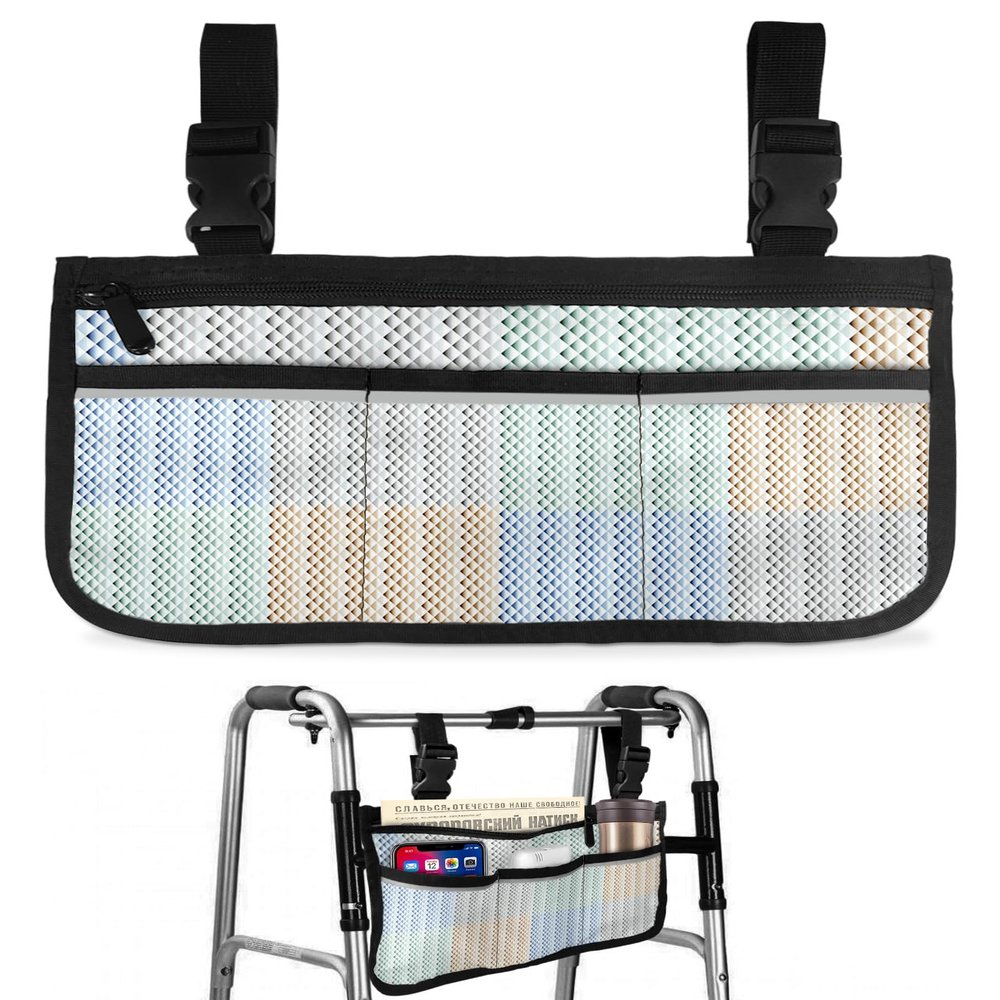 Abstract Geometric,Wheelchair Side Bag,Wheelchair Walker Armrest Bags with Cup Holder & Reflective Stripes,Mobility Scooter Walker Rollator Wheelchair Multi Gradual Minimalist Stripes Modern Art