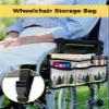 Buffalo Plaid,Wheelchair Side Bag, Wheelchair Walker Armrest Bags with Cup Holder & Reflective Stripes, Mobility Scooter Walker Rollator Wheelchair Accessories Christmas Grey Geometric Tree view 2