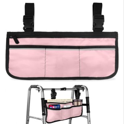 Blush Pink Pure,Wheelchair Side Bag, Wheelchair Walker Armrest Bags with Cup Holder & Reflective Stripes, Mobility Scooter Walker Rollator Wheelchair Accessories Romantic Contemporary Minimalist Solid