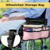 Blush Pink Pure,Wheelchair Side Bag, Wheelchair Walker Armrest Bags with Cup Holder & Reflective Stripes, Mobility Scooter Walker Rollator Wheelchair Accessories Romantic Contemporary Minimalist Solid view 2