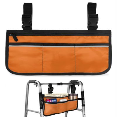 Pure Orange,Wheelchair Side Bag,Wheelchair Walker Armrest Bags with Cup Holder & Reflective Stripes,Mobility Scooter Walker Rollator Wheelchair Minimalist Classic Solid Creative Nautical Color