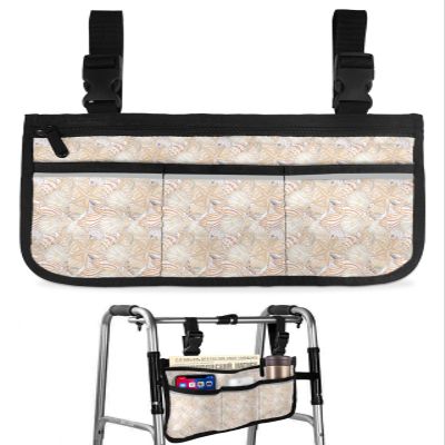 Summer Ocean,Wheelchair Side Bag, Wheelchair Walker Armrest Bags with Cup Holder & Reflective Stripes, Mobility Scooter Walker Rollator Wheelchair Accessories Sea Beach Starfish Shells Coral