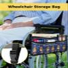 Snowflake Birds,Wheelchair Side Bag, Wheelchair Walker Armrest Bags with Cup Holder & Reflective Stripes, Mobility Scooter Walker Rollator Wheelchair Accessories Vintage Christmas Winter Holiday view 2