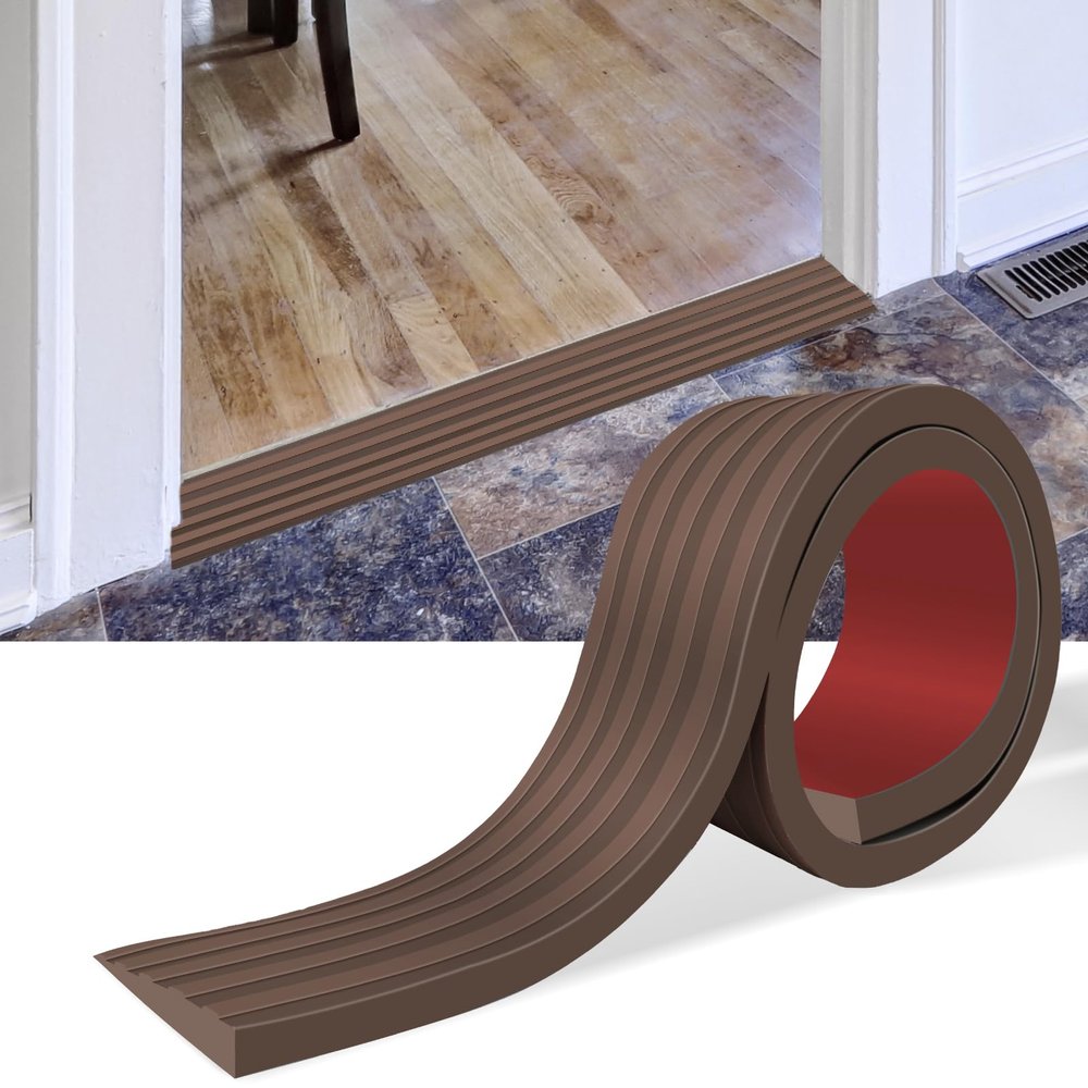 Threshold Ramps for Doorways Self-Adhesive Rubber Ramps for Door Threshold Rubber Door Threshold Ramp for Wheelchair Stroller Scooter Reducer Ramp (Brown, 2 Wide x 3.3' Long)