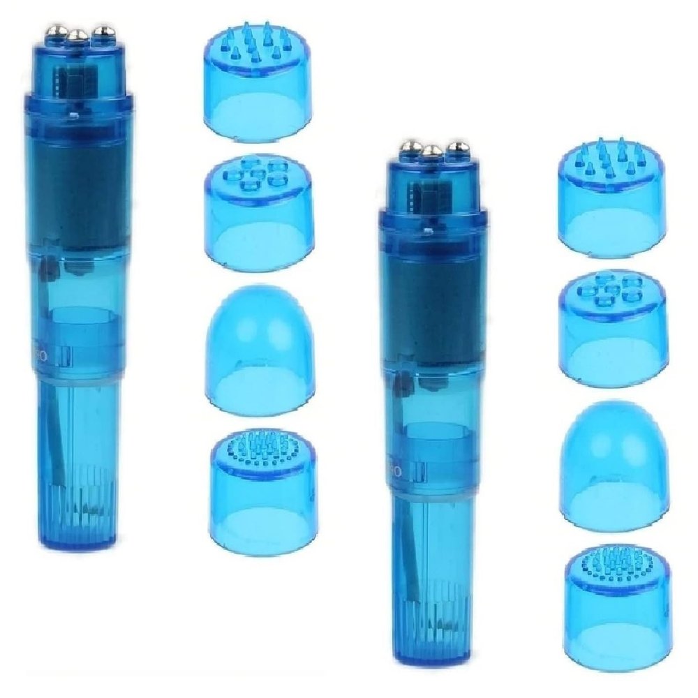 Finever Small Mini Massager Portable Pen for Body Face, Neck, Head,Back Massage with 4 Heads (2Pack Blue)