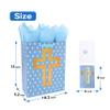 13" Large Blue Gift Bag Set with Greeting Card and Tissue Papers (Foil Cross Design), Tissue Paper for First Communions, Halloween, Christmas, Baby Boy Baptisms, Christenings, Religious view 2