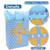 13" Large Blue Gift Bag Set with Greeting Card and Tissue Papers (Foil Cross Design), Tissue Paper for First Communions, Halloween, Christmas, Baby Boy Baptisms, Christenings, Religious view 4