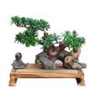 Artificial Tree Artificial Podocarpus Bonsai Ceramic Monk Realistic Green Leaves Chinese Creative Bonsai Decorative Ornaments for Living Room and Office Desktop Display, Garden Decor view 1