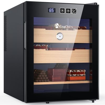 KingChii 48L Electric Cigar Humidors with Temperature Control System, Cigar Cabinet with Spanish Cedar Wood Shelves & Hygrometer, Father's Day Gifts for Men (3 Layers 350 Capacity)