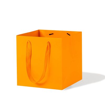 LFCXHTY Orange Square Gift Bag 12 in Paper Gift Box Large Square Bottom Kraft Paper Bags with Handles for Party Favor, Birthday Gift Bags (Orange, 12 x 12 x 12 in, 10 CT)