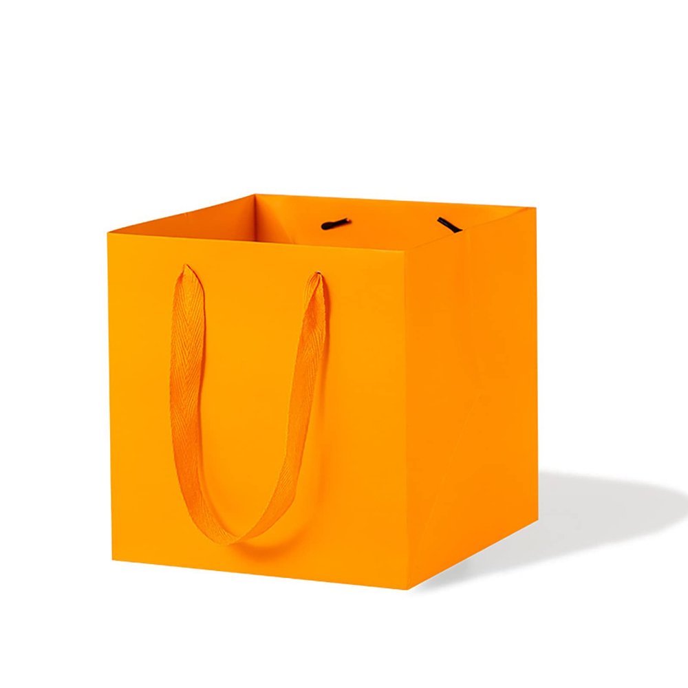 LFCXHTY Orange Square Gift Bag 12 in Paper Gift Box Large Square Bottom Kraft Paper Bags with Handles for Party Favor, Birthday Gift Bags (Orange, 12 x 12 x 12 in, 10 CT)