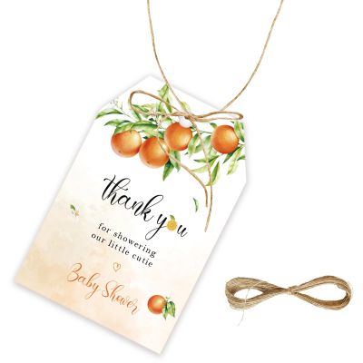 50pcs Orange Thank You Tags, Orange Gift Tag with String for Little Cutie is On The Way Party, Thank You Paper Tags for Little Cutie Birthday/Gender Reveal Party Favors