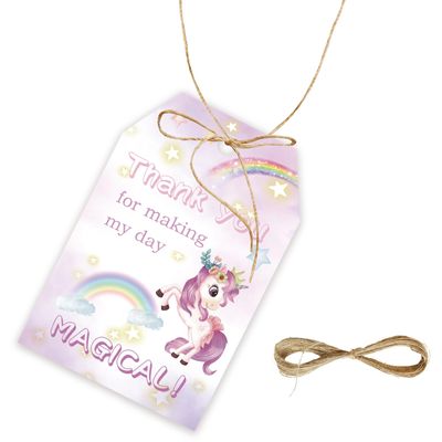 50pcs Unicorn Thank You Tags, Magical Gift Tag with String for Wedding Party, Thank You Paper Tags for Rainbow Girl Birthday/Gender Reveal Party Favors
