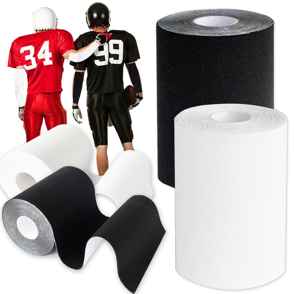 2 Rolls Football Turf Tape,10.9 Yards Sports Extra Wide Athletic Arm Tape,Ultra Sticky Sport Tapes Protect Elbows from Scraping Burn(Black,White)