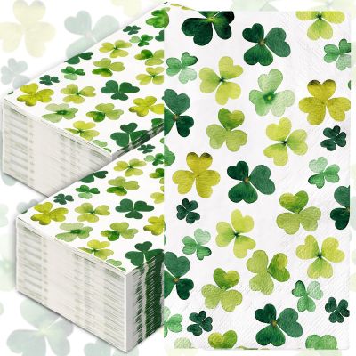 80 Sheet St. Patrick's Day Guest Napkins Watercolor Shamrock Disposable Napkins Lucky Clover Hand Paper Napkin Towel for Bathroom Party Table Decor, 15.7 x 13 Inch
