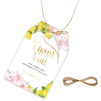 50pcs Lemon Thank You Tags, Lemon Gift Tag with String for Wedding Party, Thank You Paper Tags for Lemon Bridal Shower/Lemon Birthday Party Favors