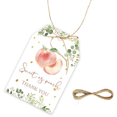 50pcs Peach Thank You Tags, Sweet Peach Gift Tag with String for Girl Birthday Party, Sweet One Thank You Paper Tags for 1st Birthday/Engagement/Wedding Party Favors
