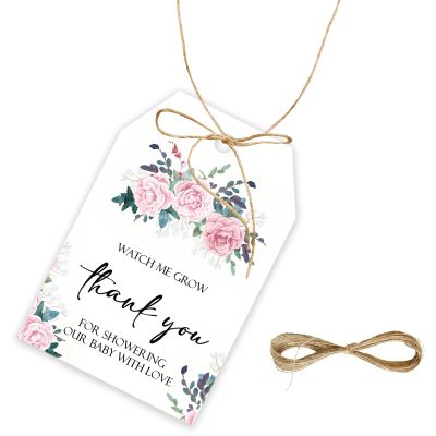 50pcs Floral Thank You Tags, Wildflower Gift Tag with String for Wedding Party, Thank You Paper Tags for Flower Themed Bridal Shower/Engagement Party Favors