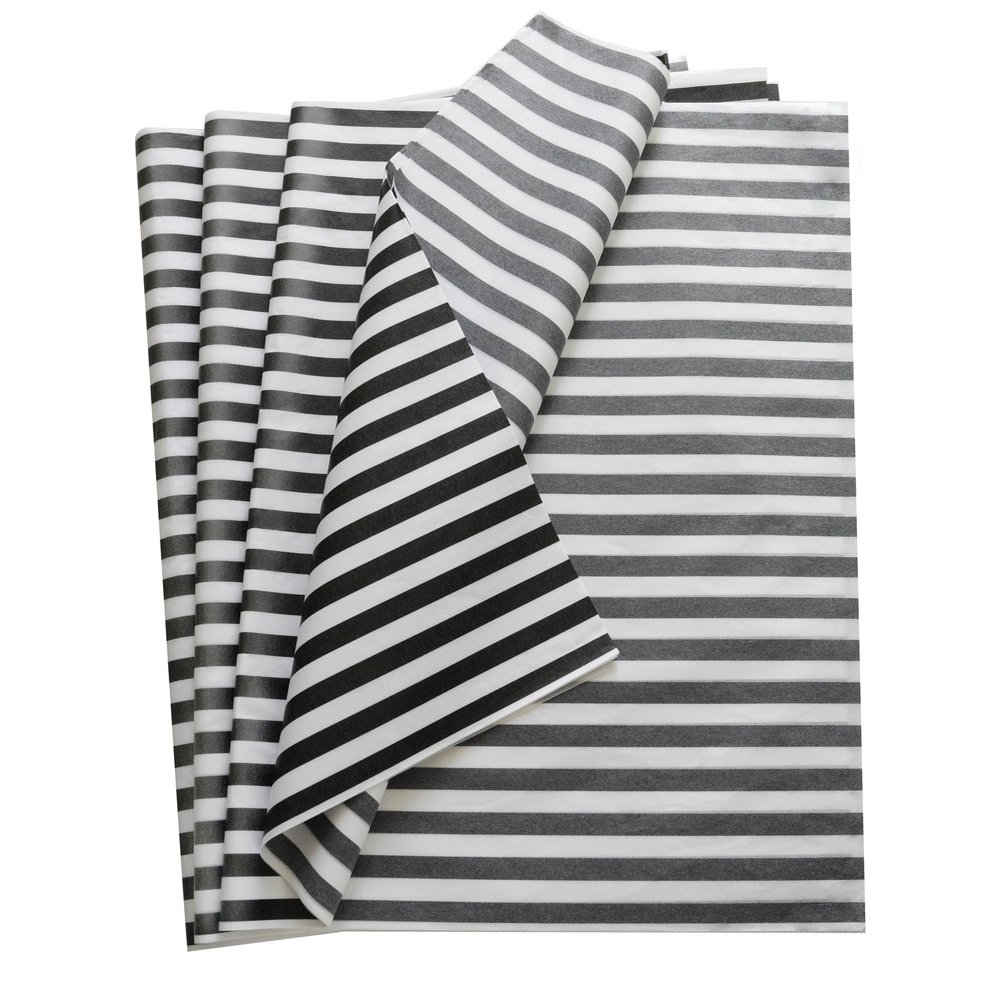 Bobobag 50 Sheets Full Size Gift Wrapping Black Tissue Paper Bulk for Gift Bags, Weddings Birthday Showers Arts Craft Party Decoration (Black Stripe, 20"X 28")