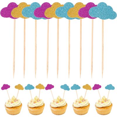 Healeved 20pcs Cake Insert Topper Cupcake Picks Fry Baskets with Handle Clouds Cakes Toppers Gold Butterfly Decorations Wedding Decorations Cloud Cake Decorations Moon Cake Cajas Baby
