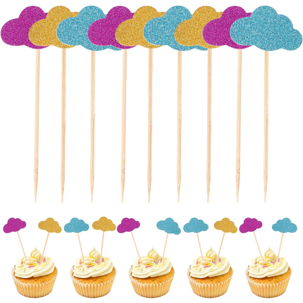 Healeved 20pcs Cake Insert Topper Cupcake Picks Fry Baskets with Handle Clouds Cakes Toppers Gold Butterfly Decorations Wedding Decorations Cloud Cake Decorations Moon Cake Cajas Baby