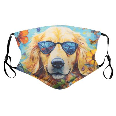 Sunflower Golden Retriever Dogs Face Mask Adult Reusable Dust Masks Outdoor Black
