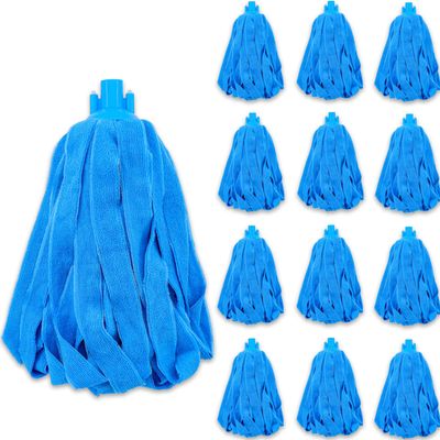 12 PCS Microfiber Mop Heads, Microfiber Cloth Mop Replacement Blue Compatible with Standard 3/4 inch Threaded Poles