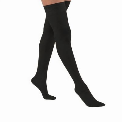 Juzo Naturally Sheer 15-20 mmHg Compression Stockings, Microdot Silicone Border, Thigh High, Closed Toe | Compression Socks for Aching or Swollen Legs, Minor Varicosities | Black, X-Large (V)