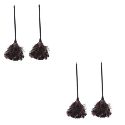 STOBAZA 4pcs Ostrich Washable Dust Mop Cleaning Brush Long Wooden Handle Dusting Wand for Room Kitchen Car