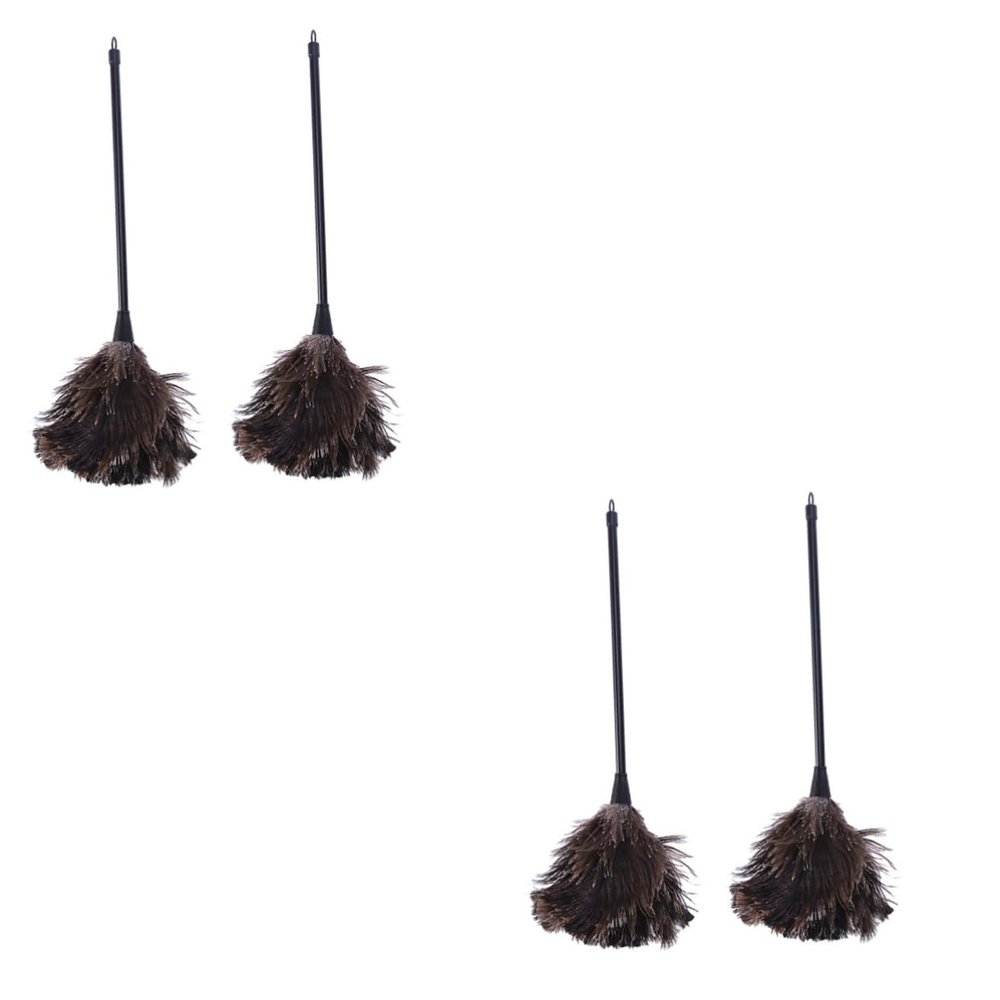 STOBAZA 4pcs Ostrich Washable Dust Mop Cleaning Brush Long Wooden Handle Dusting Wand for Room Kitchen Car