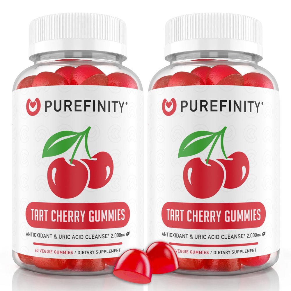 PUREFINITY Tart Cherry Gummies  Uric Acid Flush for Joint Relief & Recovery, Raw Juice Extract Antioxidant  Non-GMO, Gluten Free, Vegan, 60 Count (Pack of 2)