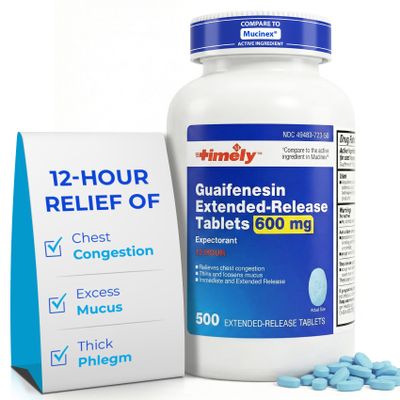 TIME-Cap Labs Guaifenesin 600mg Extended Release, Expectorant Mucus Relief & Chest Congestion Relief for Adults, 12 Hour Chest Congestion Support Tablets, 500 Count
