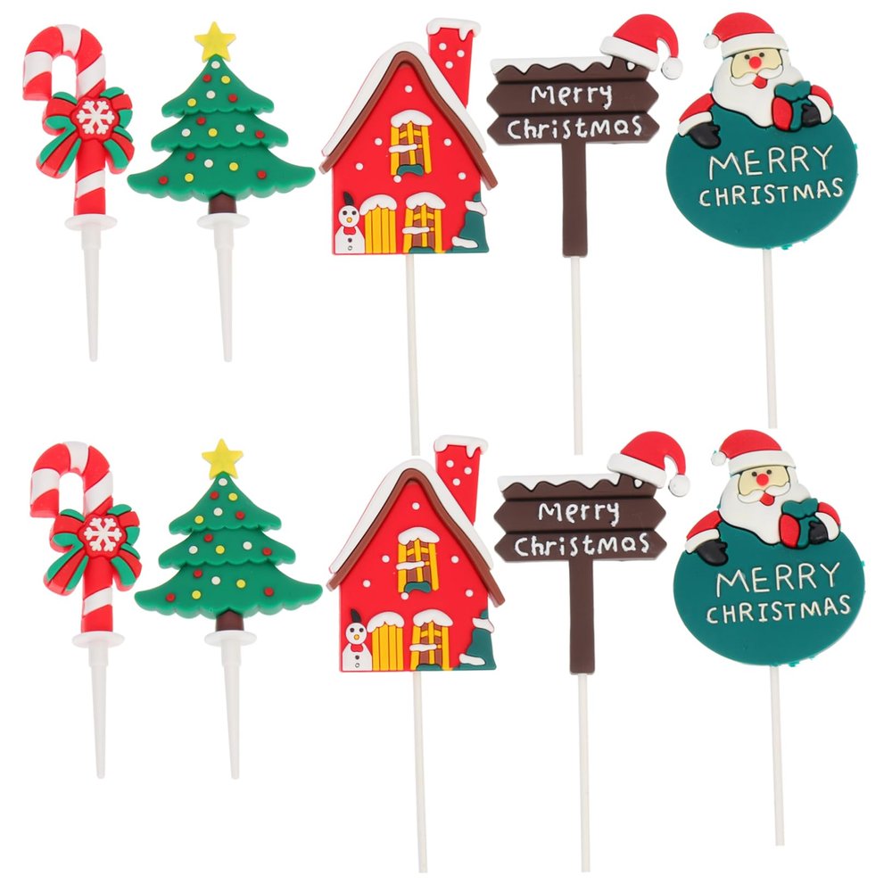 10pcs Christmas Cake Topper Christmas Cake Picks Decorations for Adorable Picks Ornaments Unique Top Hat Insert Decorate Elder Paper Cup Soft Rubber