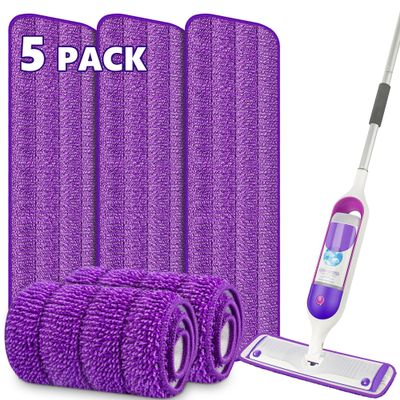 5 Pack Reusable Mop Pads for Swiffer PowerMop, Power Mop Pads 15'' Microfiber Refills for Hardwood Floor Cleaning, Machine Washable Dry Wet Use for All Floor Types