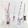 Pink Halloween Party Supplies - 12 Disposable Plastic Cups with Lids & Straws view 1