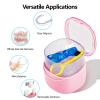 EZEELAI Partial Denture Case Leak Proof with Strainer Basket and Brush, Waterproof Denture Cup Retainer Cleaning Bath Case Travel for Dentures, Braces, Night Guard - Pink view 3